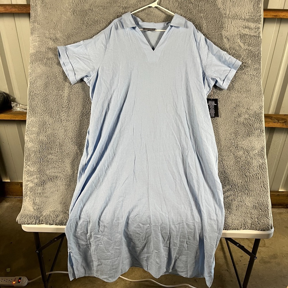 Jessica London Shirt Dress Womens 26W Light Blue Linen Blend Short Sleeve Collar